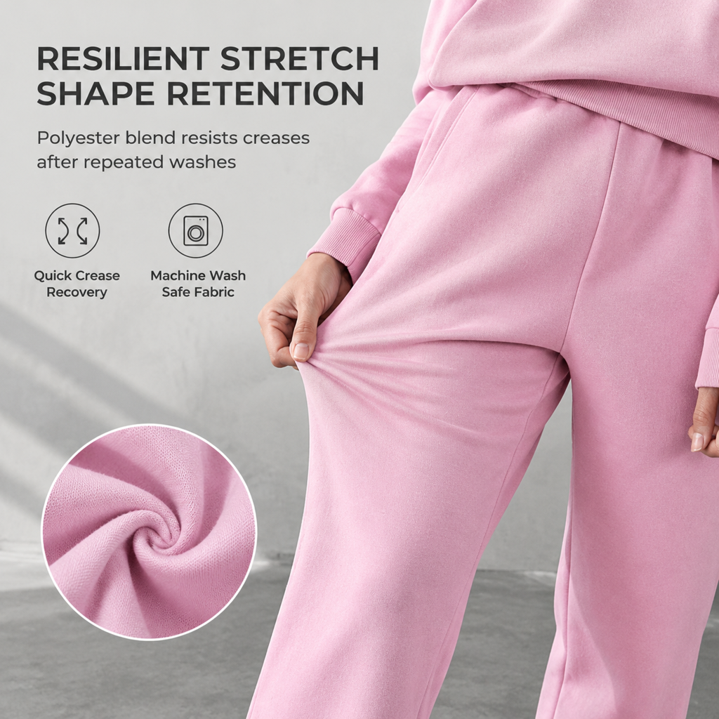 Casual Two Piece Pants Set Solid Color Zip Lapel Collar Top and Long Trousers Outfit for Autumn and Winter