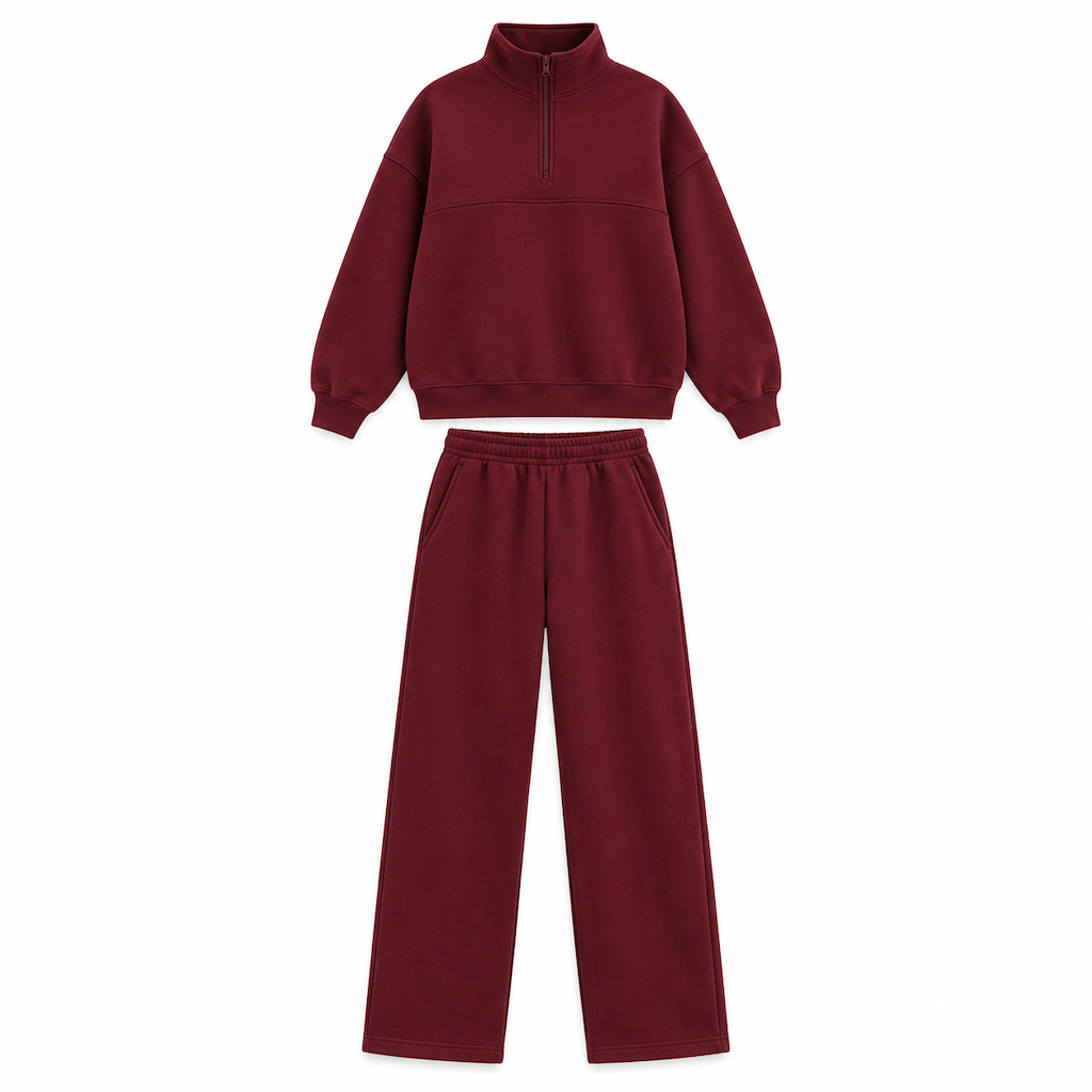 Casual Two Piece Pants Set Solid Color Zip Lapel Collar Top and Long Trousers Outfit for Autumn and Winter