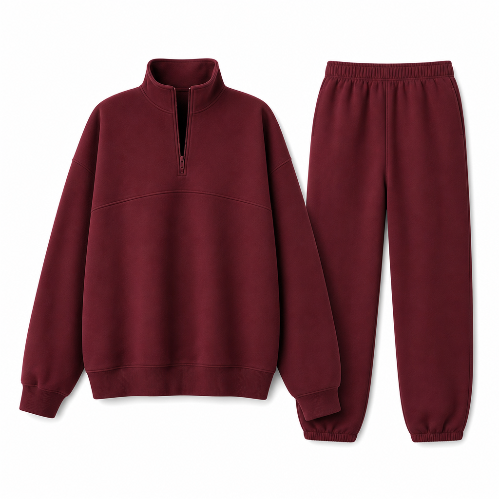Casual Two Piece Pants Set Solid Color Zip Lapel Collar Top and Long Trousers Outfit for Autumn and Winter