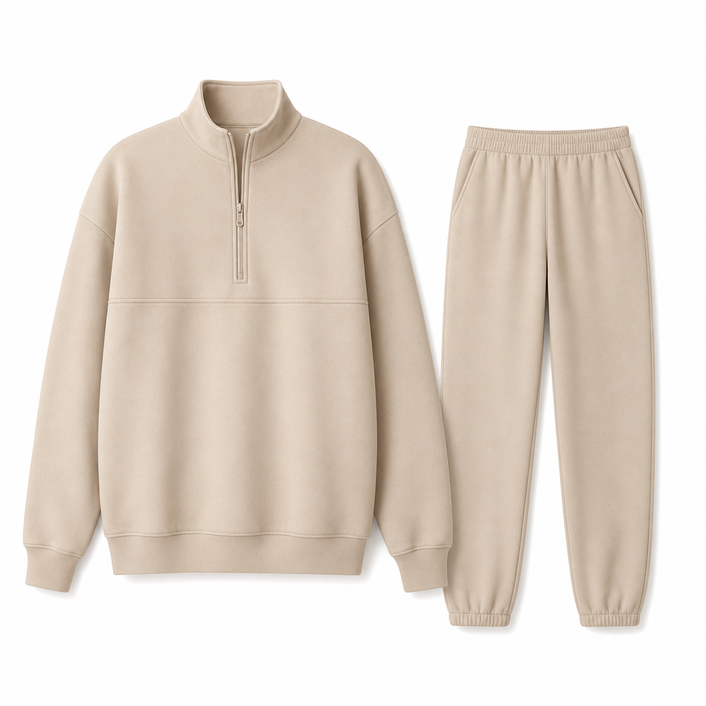 Casual Two Piece Pants Set Solid Color Zip Lapel Collar Top and Long Trousers Outfit for Autumn and Winter