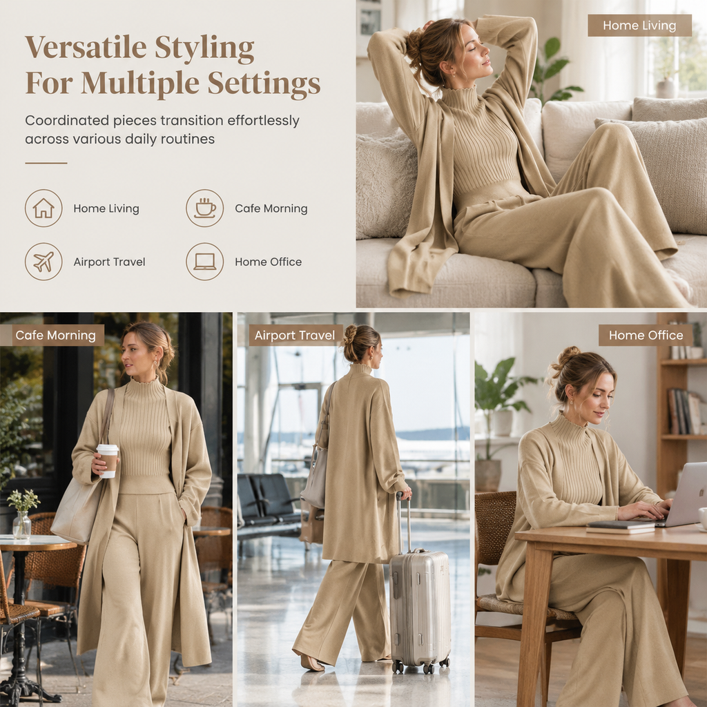 Women Casual Fall Winter 3-Piece Knit Set Sleeveless Vest Cardigan Sweater and Pants Outfit