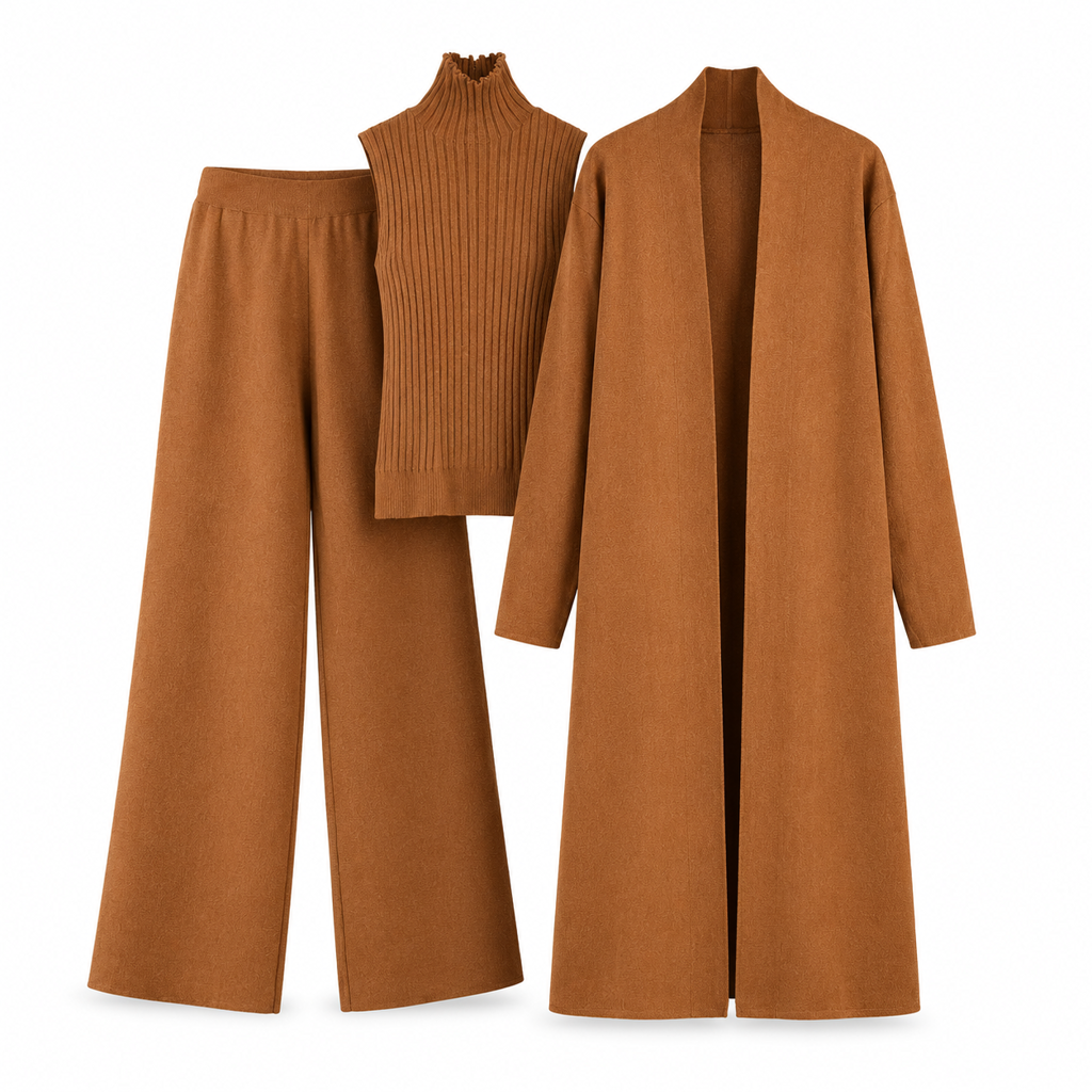 Women Casual Fall Winter 3-Piece Knit Set Sleeveless Vest Cardigan Sweater and Pants Outfit