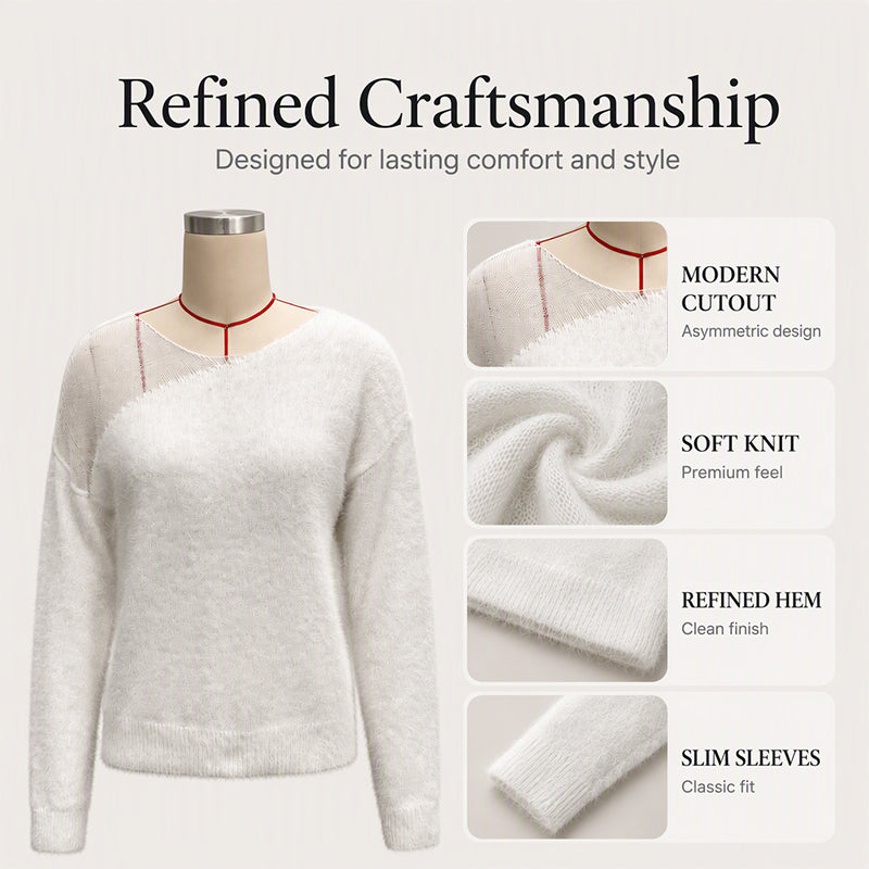 Women's Faux Mink Sweater with Mesh Patchwork