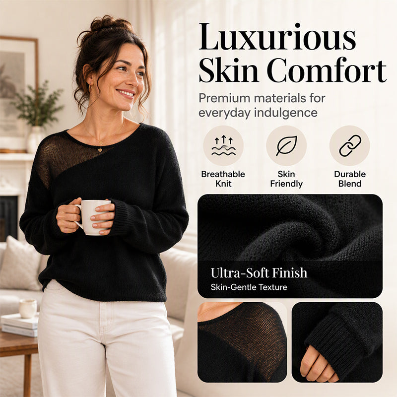 Women's Faux Mink Sweater with Mesh Patchwork