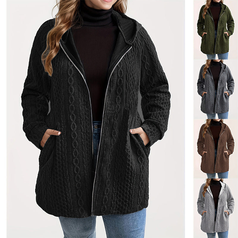 Relaxed Fit Hooded Jacket with Textured Weave