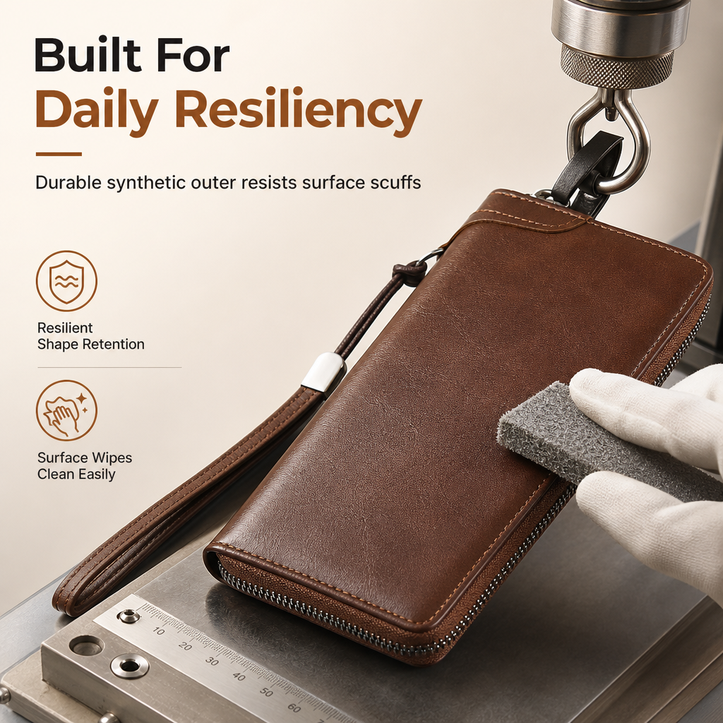 ✨Structured Everyday Clutch Wallet – Rigid Zip, Flat Banknotes, Multi-Compartment, Scratch-Resistant