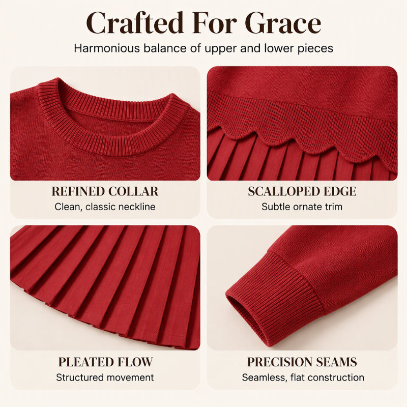 🌸Hot Sale 50% OFF👗 Women's Scallop Hem Sweater and Pleated Skirt Set