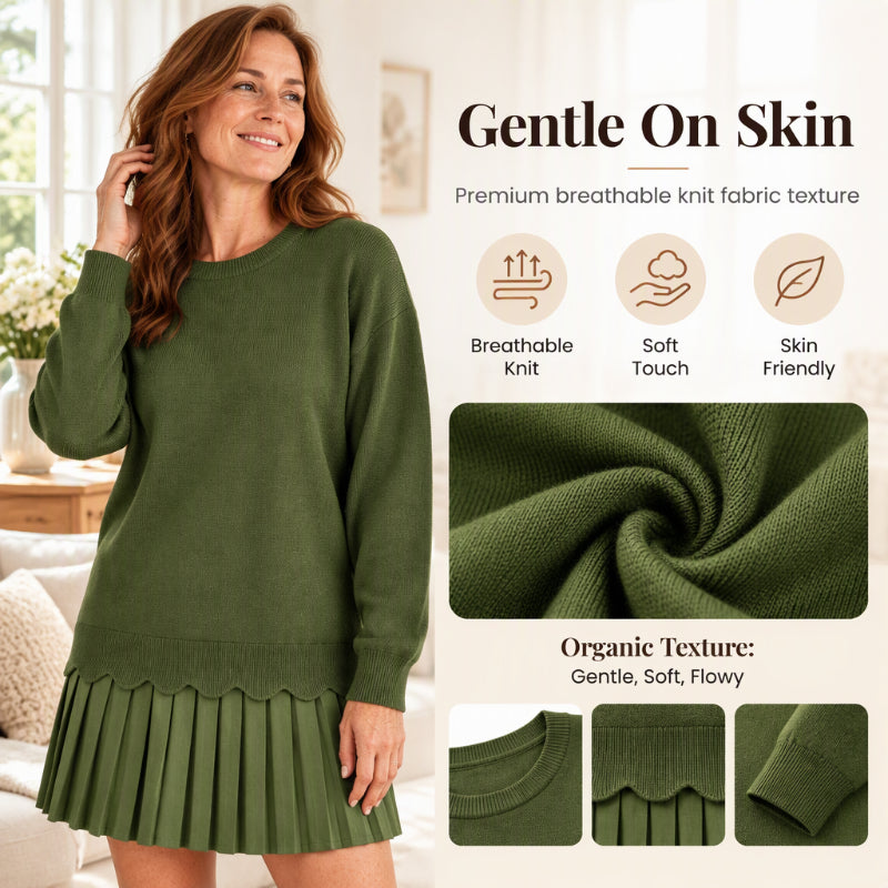 🌸Hot Sale 50% OFF👗 Women's Scallop Hem Sweater and Pleated Skirt Set