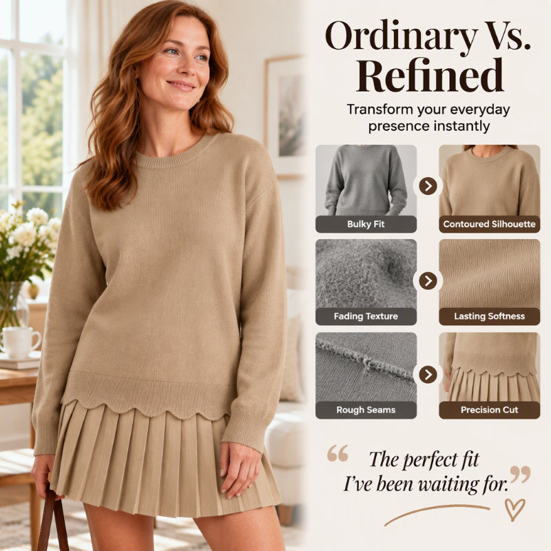 🌸Hot Sale 50% OFF👗 Women's Scallop Hem Sweater and Pleated Skirt Set