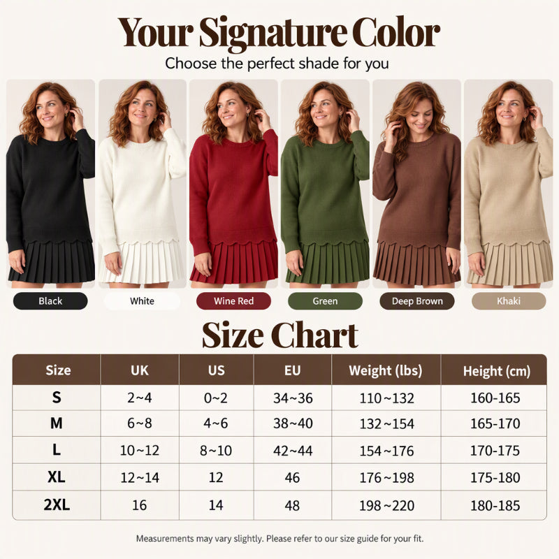 🌸Hot Sale 50% OFF👗 Women's Scallop Hem Sweater and Pleated Skirt Set