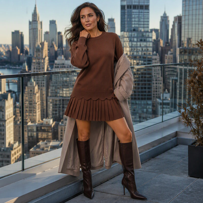 🌸Hot Sale 50% OFF👗 Women's Scallop Hem Sweater and Pleated Skirt Set