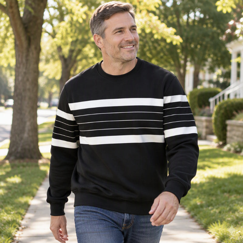 💎 Exclusive Deal 🧶 Men's Casual Crewneck Striped Sweatshirt ✨ soft fabric, crew neck, striped casual pullover