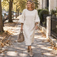 Women's Textured Knit Puff Sleeve Midi Dress