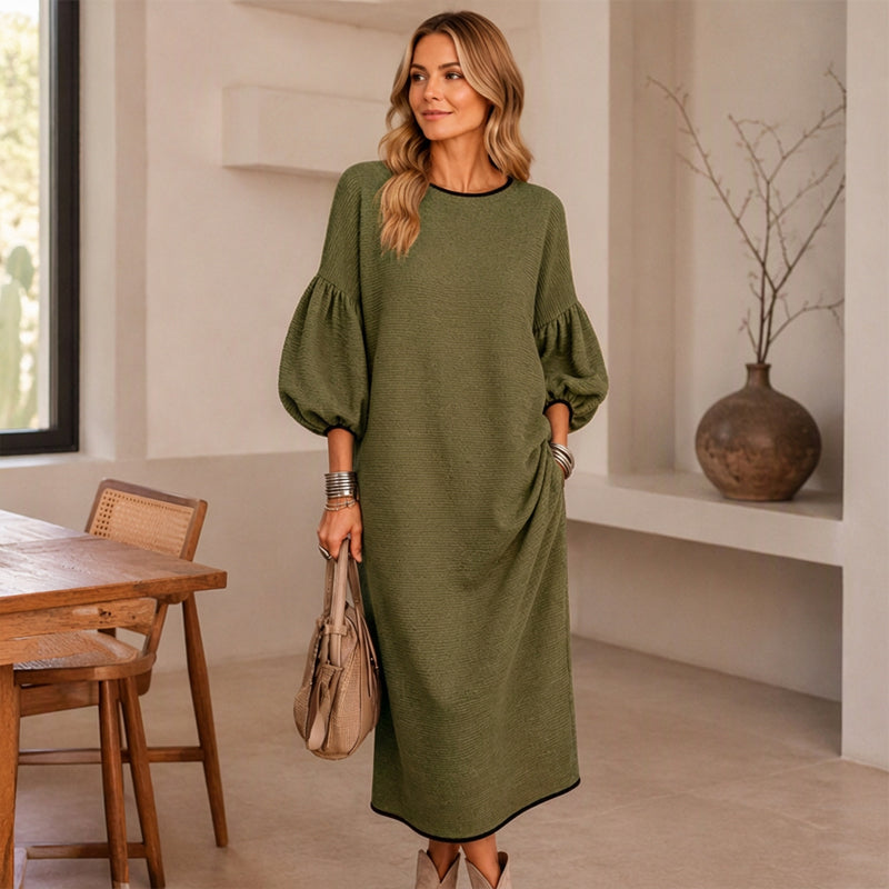 Women's Textured Knit Puff Sleeve Midi Dress