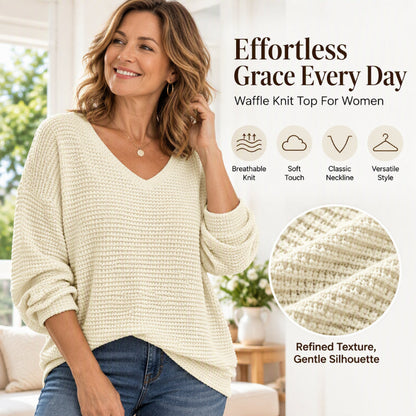 🌸LAST DAY SPECIAL PRICE!!🌸Women's Casual V-Neck Waffle Knit Top