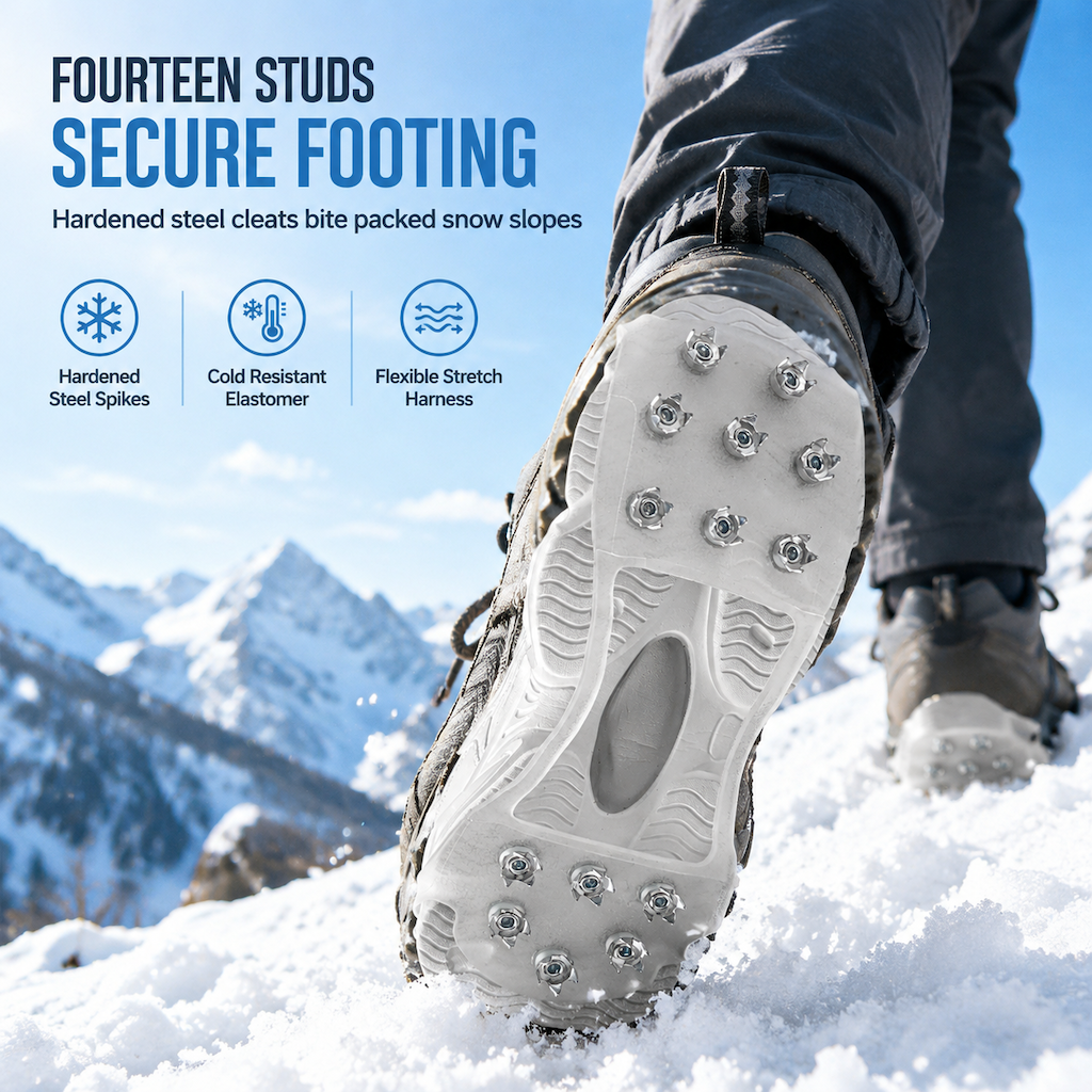 Anti Slip Cleats Crampons Traction Spikes Shoe Covers for Walking on Snow and Outdoor Mountaineering