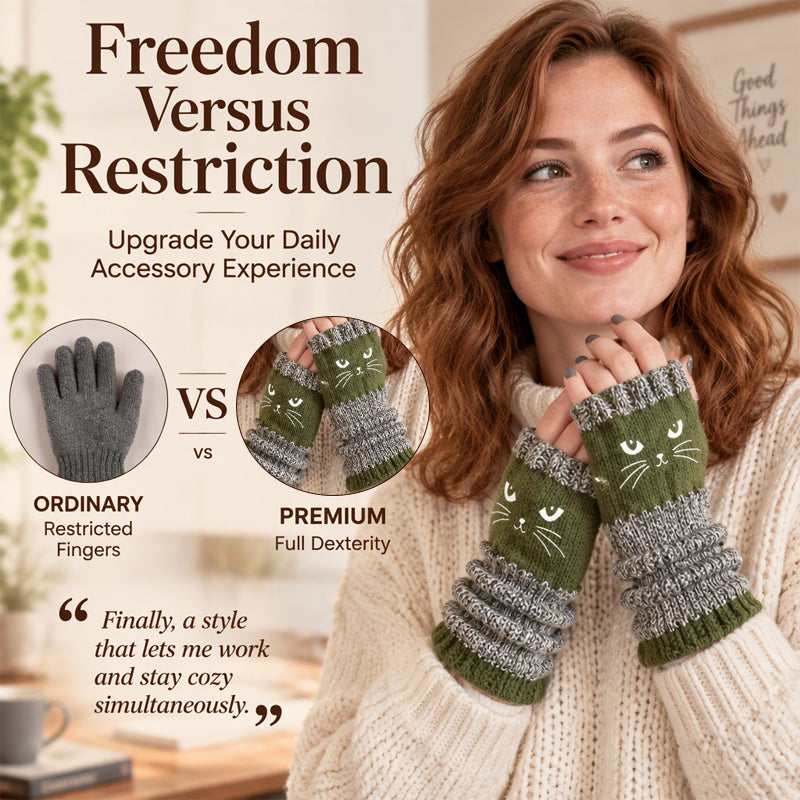 ❄️Black Friday Sale 50% OFF!!🐱Winter Warm Half Finger Knitted Gloves