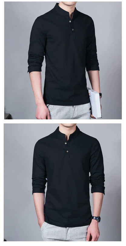 Casual Long Sleeves Cotton Linen Shirt For Men