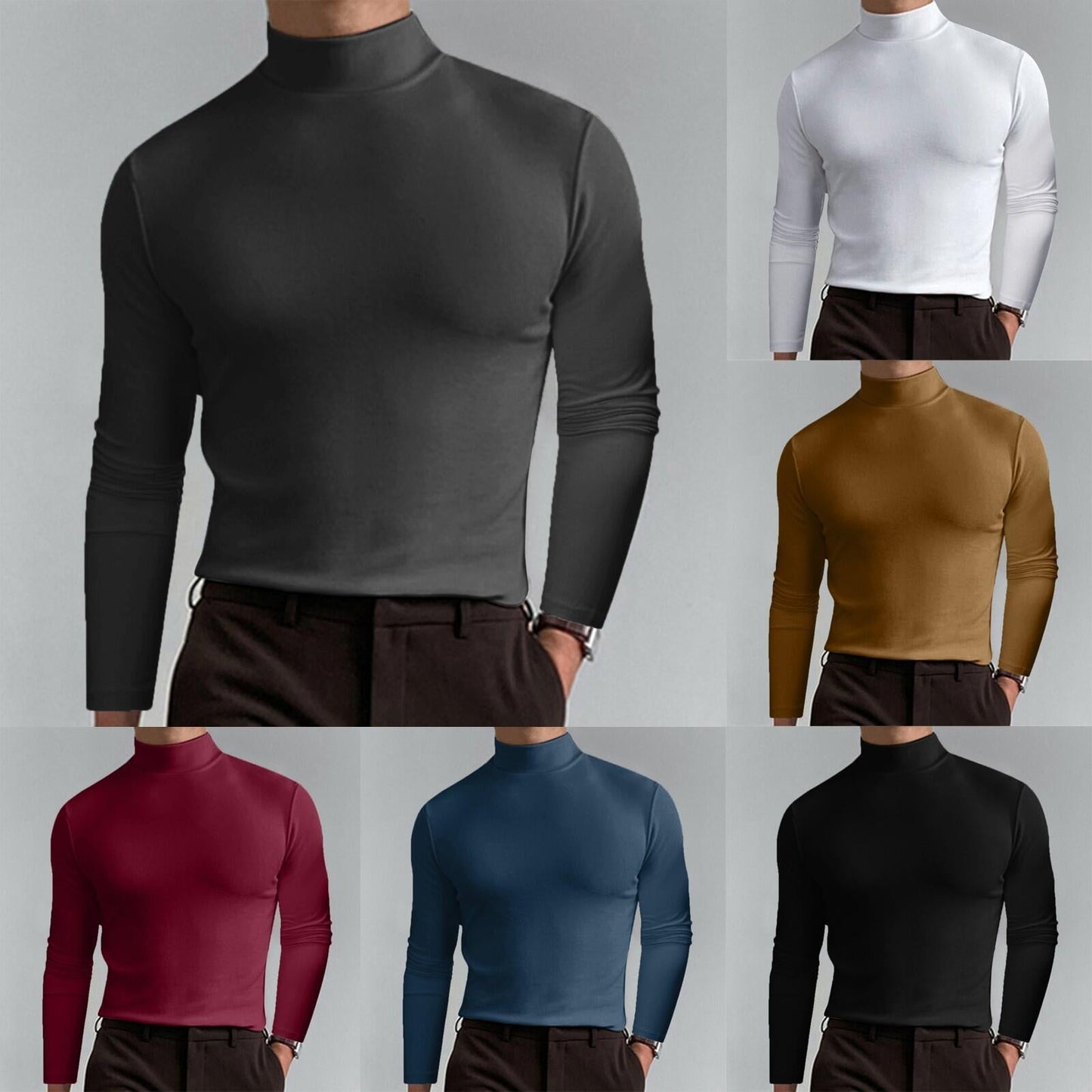 Mens High Neck Slim Fit Long Sleeve T-shirt