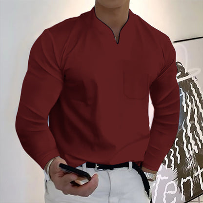 ✨New Arrival Sale - 49% OFF Men's Casual Solid Color Long Sleeve Cotton T-Shirt With Pocket