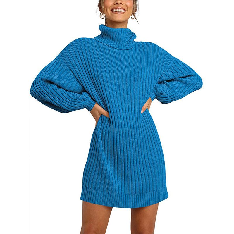 Hot Sale 50% OFF Women's Turtleneck Long Lantern Sleeve Loose Sweater Dress ( BUY 1 FREE SHIPPING)