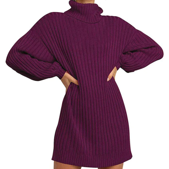 Hot Sale 50% OFF Women's Turtleneck Long Lantern Sleeve Loose Sweater Dress ( BUY 1 FREE SHIPPING)