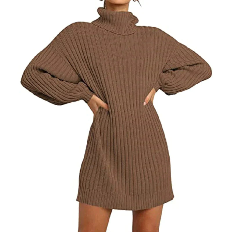 Hot Sale 50% OFF Women's Turtleneck Long Lantern Sleeve Loose Sweater Dress ( BUY 1 FREE SHIPPING)