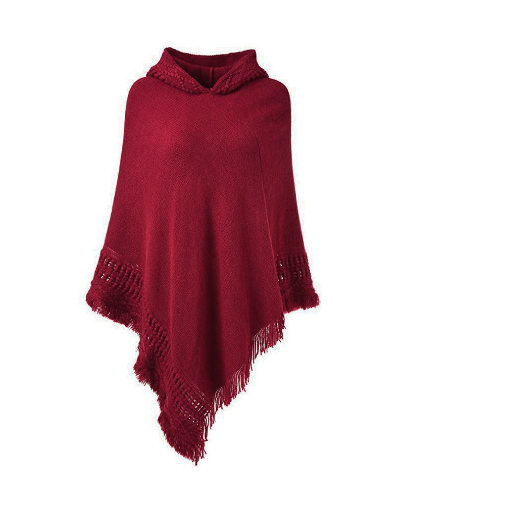 Ladies' Hooded Cape with Fringed Hem Crochet Poncho Knitting Patterns