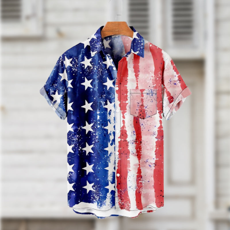 Men's Summer Short Holiday Beach Shirts 4th of July Print Shirt