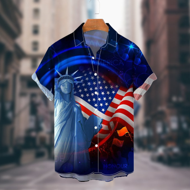 Men's Summer Short Holiday Beach Shirts 4th of July Print Shirt