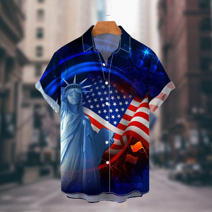 Men's Summer Short Holiday Beach Shirts 4th of July Print Shirt