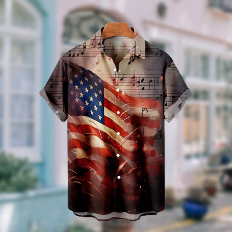 Men's Summer Short Holiday Beach Shirts 4th of July Print Shirt