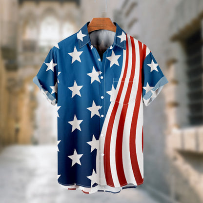 Men's Summer Short Holiday Beach Shirts 4th of July Print Shirt