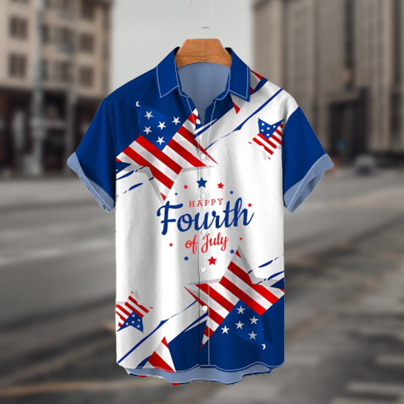 Men's Summer Short Holiday Beach Shirts 4th of July Print Shirt