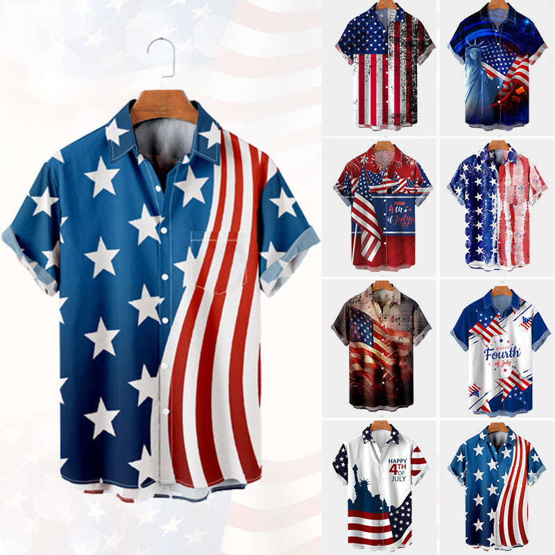 Men's Summer Short Holiday Beach Shirts 4th of July Print Shirt