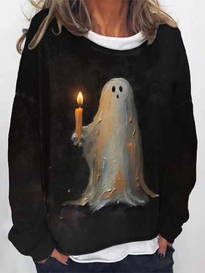 Retro Ghost Painting Candle Print T-Shirt