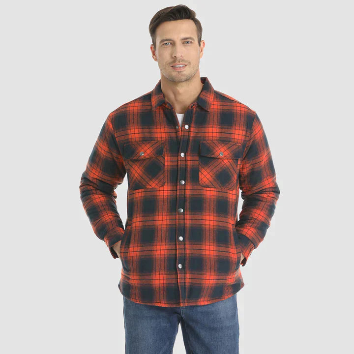 Men's Flannel Shirt Jacket Long Sleeve Quilted Lined Plaid Coat Button Down Thick Outwear for Winter