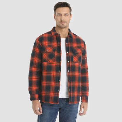 Men's Flannel Shirt Jacket Long Sleeve Quilted Lined Plaid Coat Button Down Thick Outwear for Winter