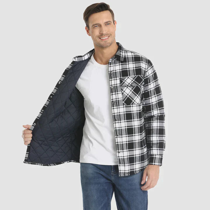 Men's Flannel Shirt Jacket Long Sleeve Quilted Lined Plaid Coat Button Down Thick Outwear for Winter