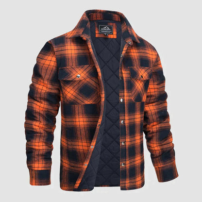 Men's Flannel Shirt Jacket Long Sleeve Quilted Lined Plaid Coat Button Down Thick Outwear for Winter