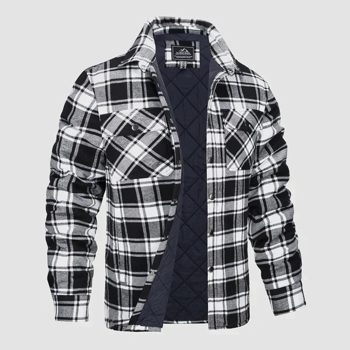 Men's Flannel Shirt Jacket Long Sleeve Quilted Lined Plaid Coat Button Down Thick Outwear for Winter