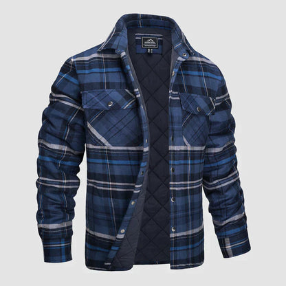 Men's Flannel Shirt Jacket Long Sleeve Quilted Lined Plaid Coat Button Down Thick Outwear for Winter