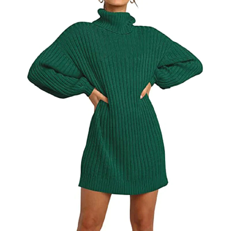 Hot Sale 50% OFF Women's Turtleneck Long Lantern Sleeve Loose Sweater Dress ( BUY 1 FREE SHIPPING)