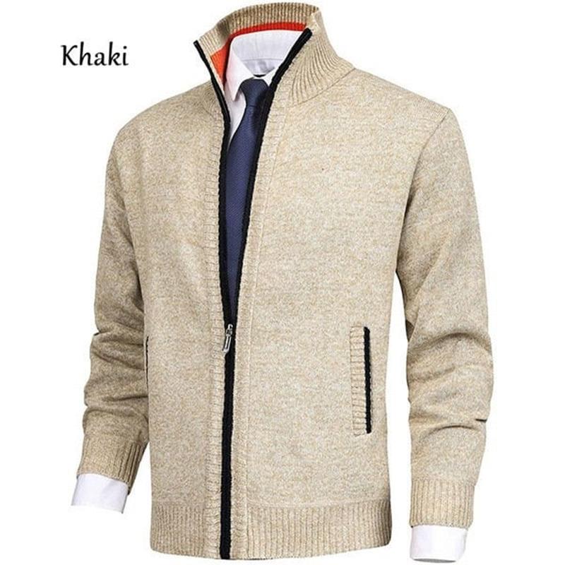 Men's Solid Color Stand Collar Fashion Cardigan Sweater Knit Jacket