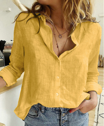 ?2023 New Hot Sale-Ladies Loose Casual Long Sleeve Linen Shirt