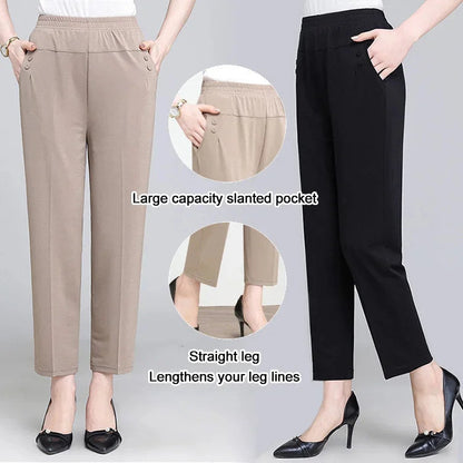 Stretch Elastic Waist Straight Casual Pants