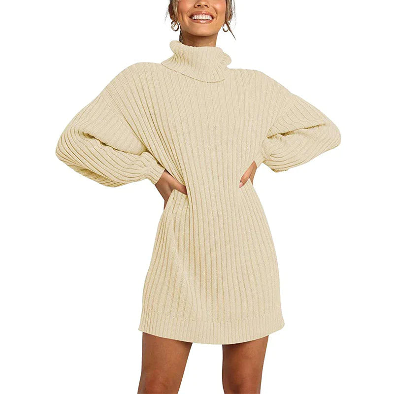 Hot Sale 50% OFF Women's Turtleneck Long Lantern Sleeve Loose Sweater Dress ( BUY 1 FREE SHIPPING)