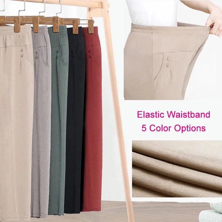 Stretch Elastic Waist Straight Casual Pants