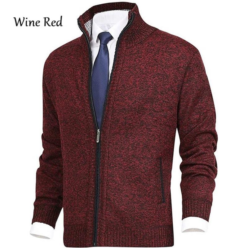 Men's Solid Color Stand Collar Fashion Cardigan Sweater Knit Jacket