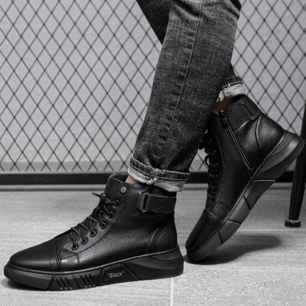 Black Warm Leather Boots